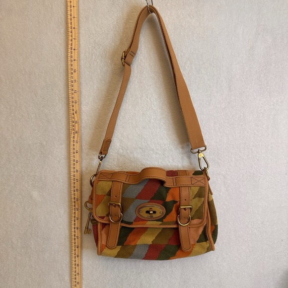 Fossil Multicolor Messenger Crossbody Bag Issue 54 With‎ Key Fob Vintage EUC - Picture 4 of 16